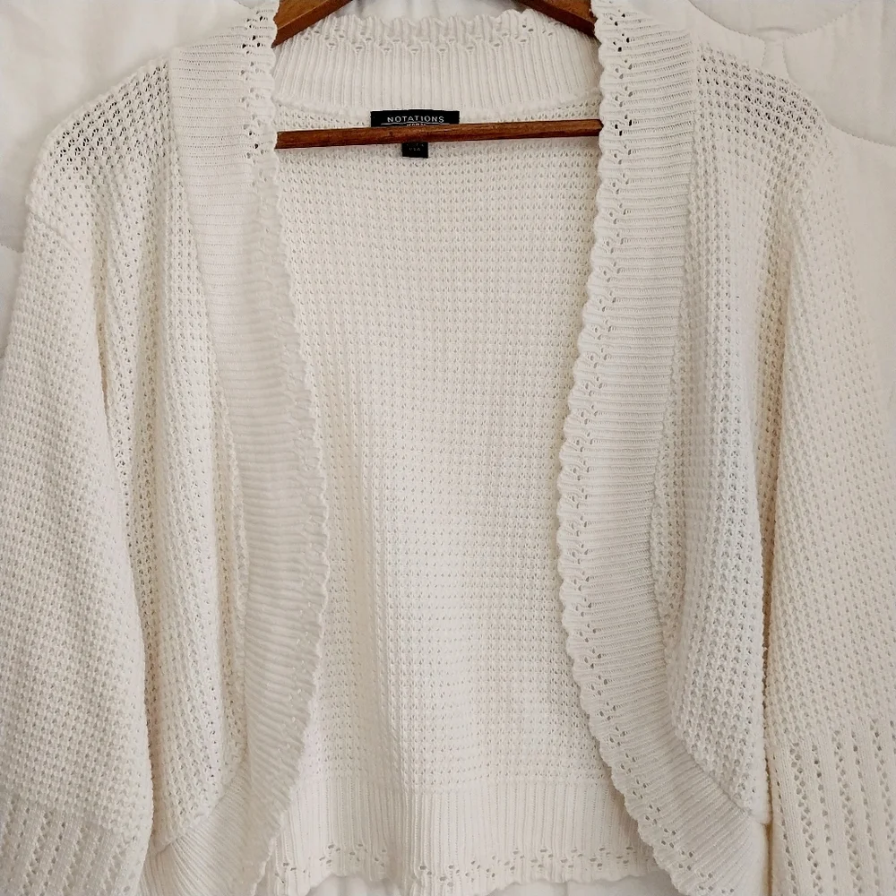 Vintage Notations Womens Size 3X Crochet Knit White Crop Open Cottage Cardigan - Picture 4 of 11